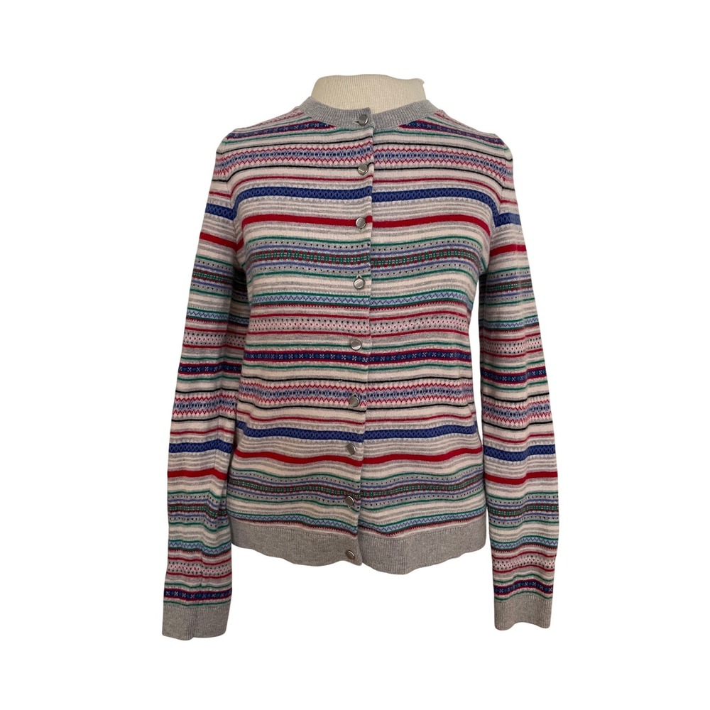 Talbots Petite Fair Isle Striped Button Cardigan Sweater Size SP Lambswool blend